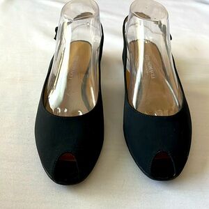 Bruno Magli Vintage Black Slingback Fabric with Black Panted Leather Heel